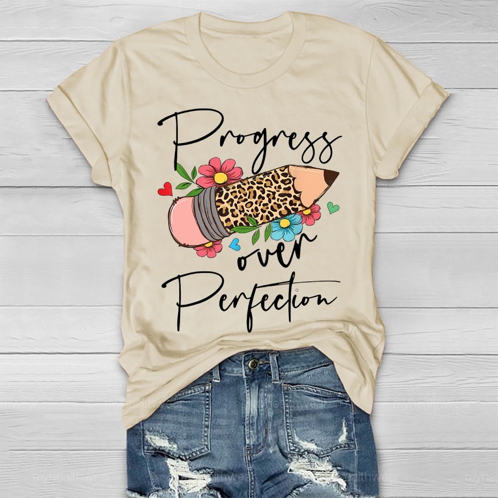 Progress Over Perfection Leopard Print Pencil Healthwear T-shirt