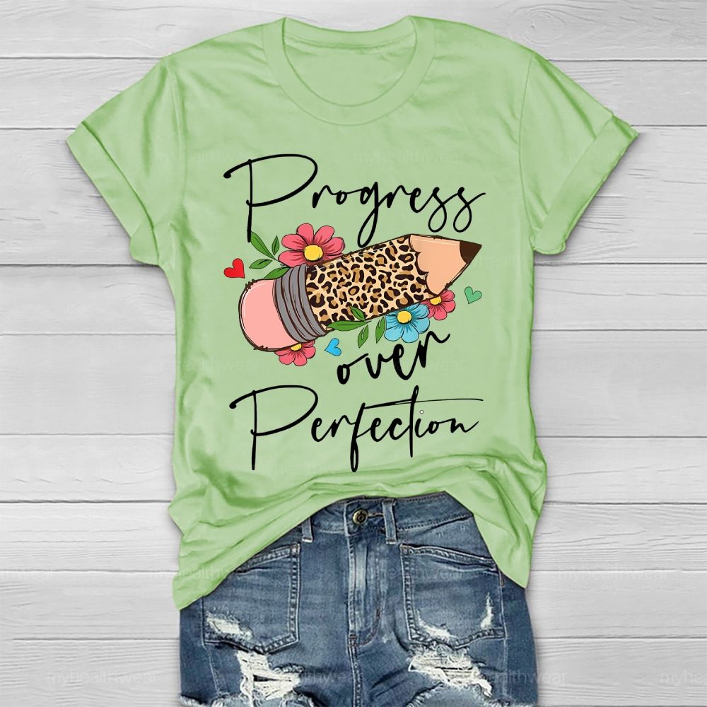 Progress Over Perfection Leopard Print Pencil Healthwear T-shirt