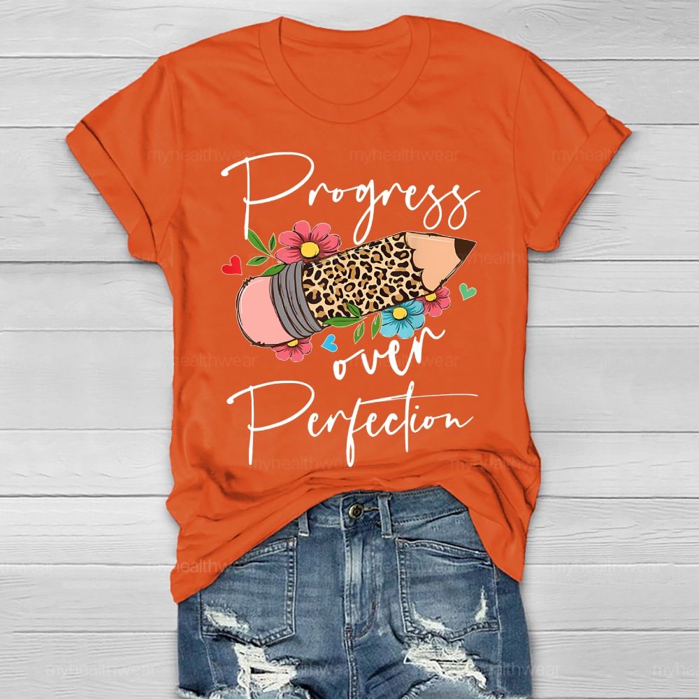 Progress Over Perfection Leopard Print Pencil Healthwear T-shirt
