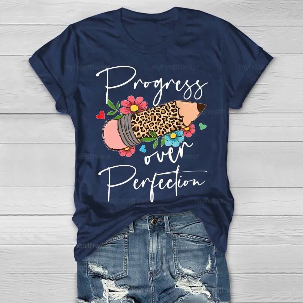 Progress Over Perfection Leopard Print Pencil Healthwear T-shirt