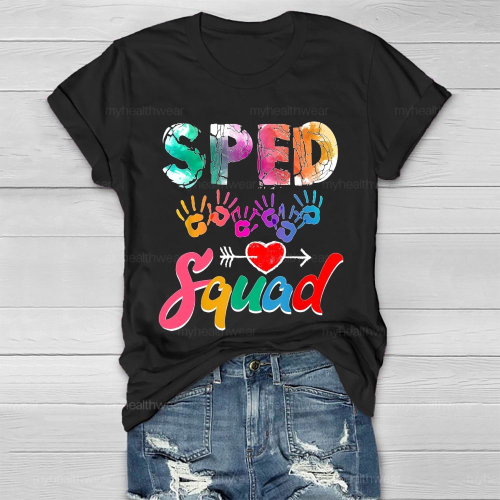 SPED Squad Colorful Handprints Heart Healthwear T-shirt