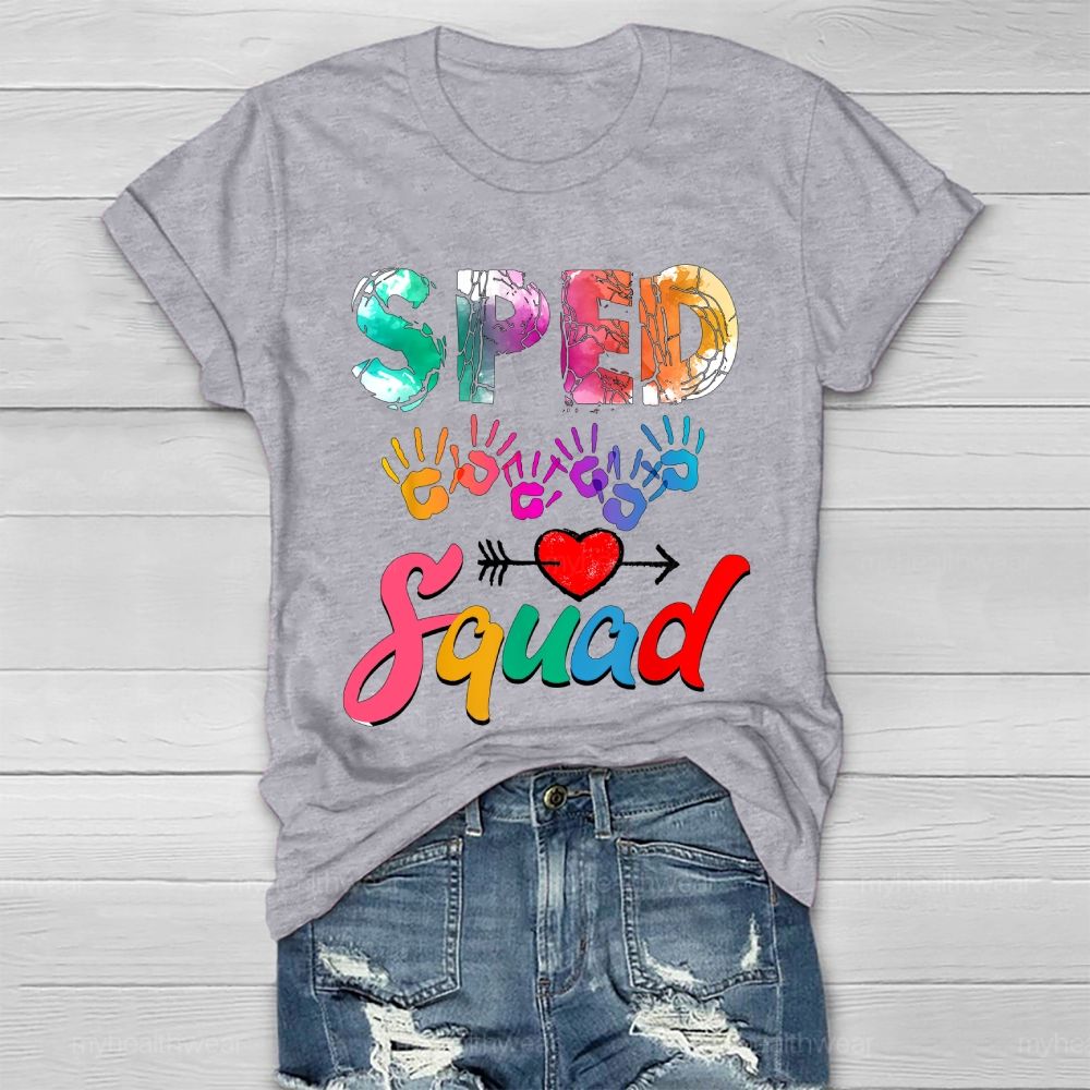 SPED Squad Colorful Handprints Heart Healthwear T-shirt