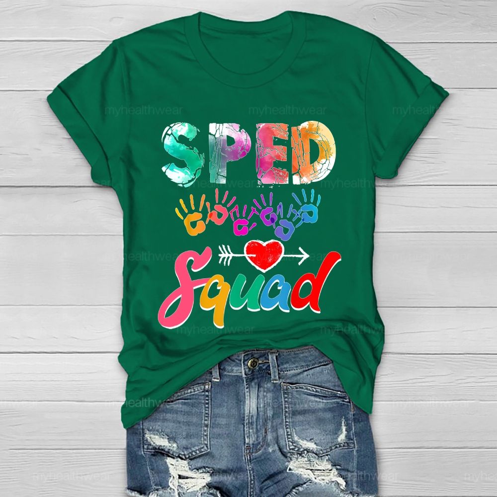 SPED Squad Colorful Handprints Heart Healthwear T-shirt