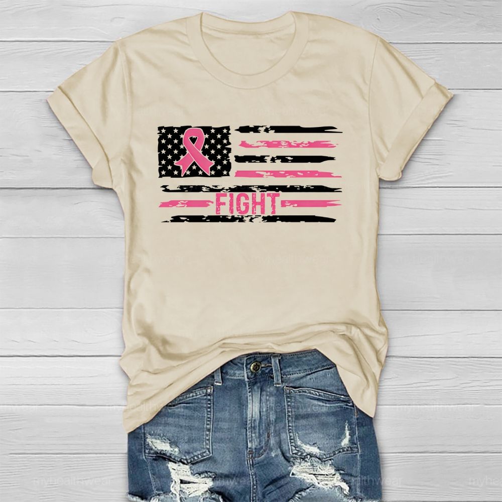 Fight Pink Ribbon Flag Healthwear T-shirt