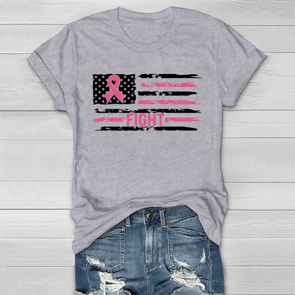 Fight Pink Ribbon Flag Healthwear T-shirt