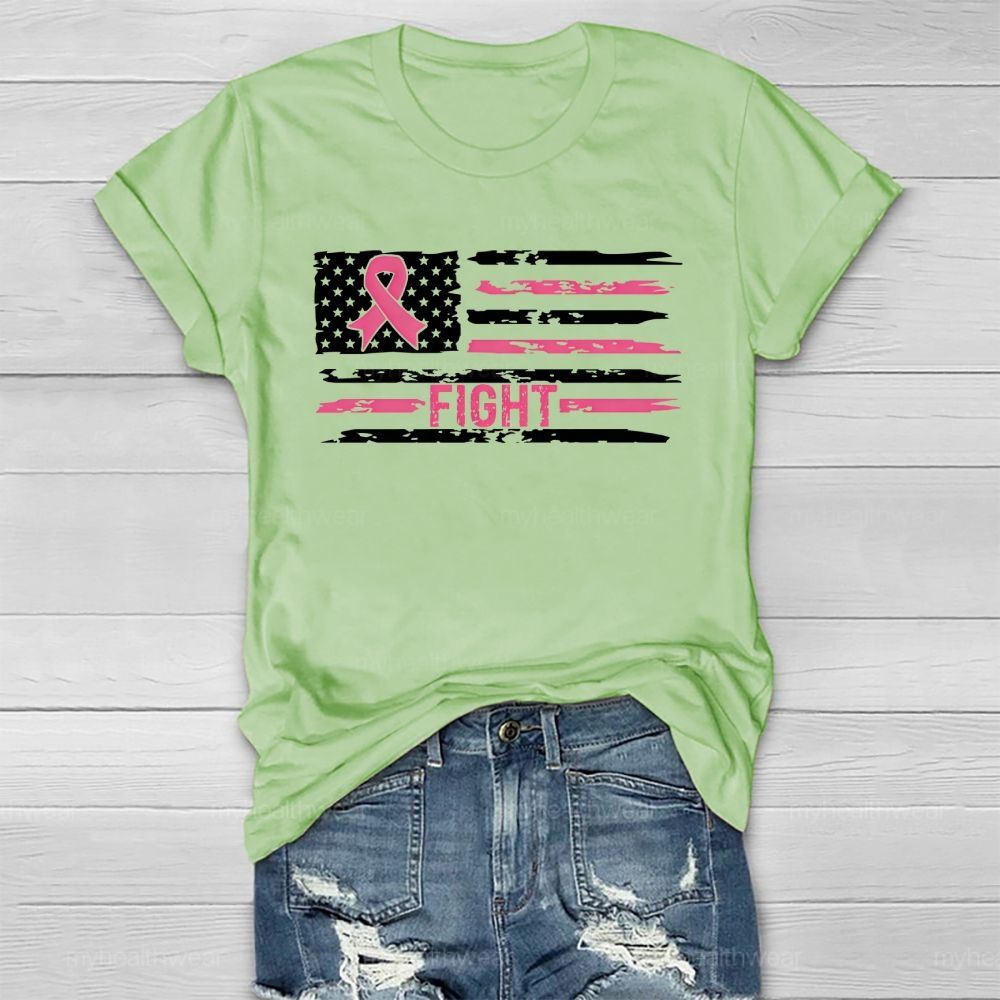 Fight Pink Ribbon Flag Healthwear T-shirt