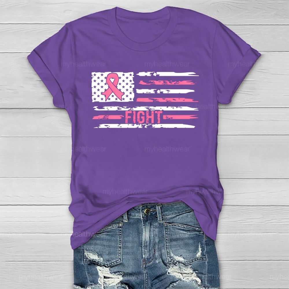 Fight Pink Ribbon Flag Healthwear T-shirt