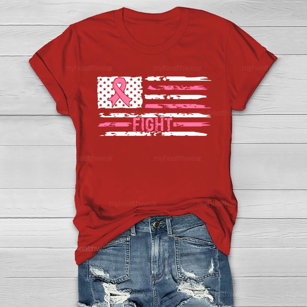 Fight Pink Ribbon Flag Healthwear T-shirt