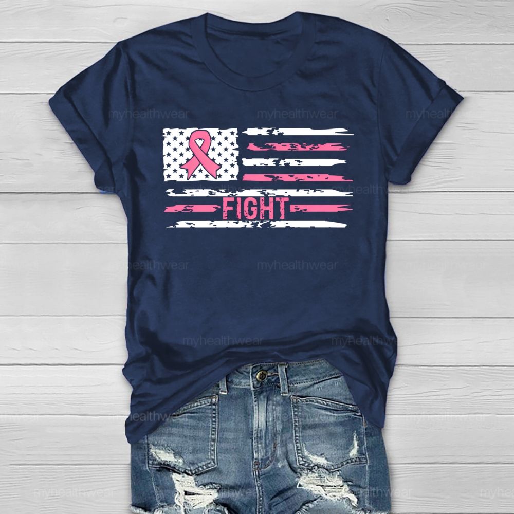 Fight Pink Ribbon Flag Healthwear T-shirt