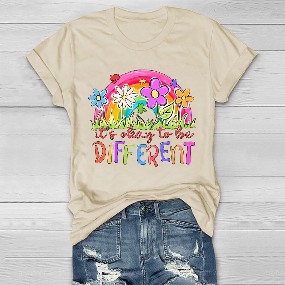 It's Ok To Be Different Rainbow Flowers Patterns Healthwear T-shirt