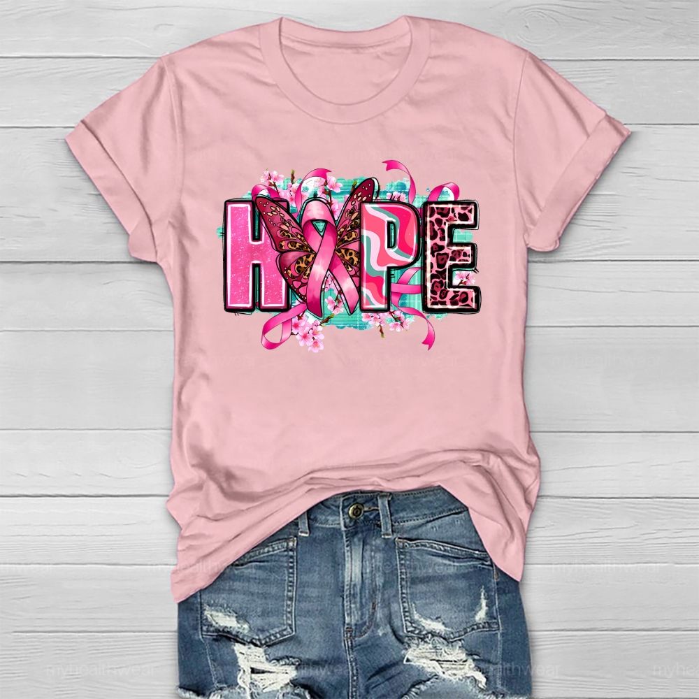 Hope Pink Ribbon Leopard Print Letters Healthwear T-shirt