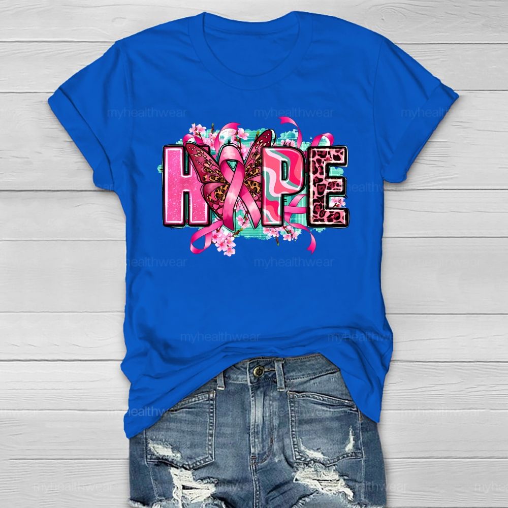 Hope Pink Ribbon Leopard Print Letters Healthwear T-shirt