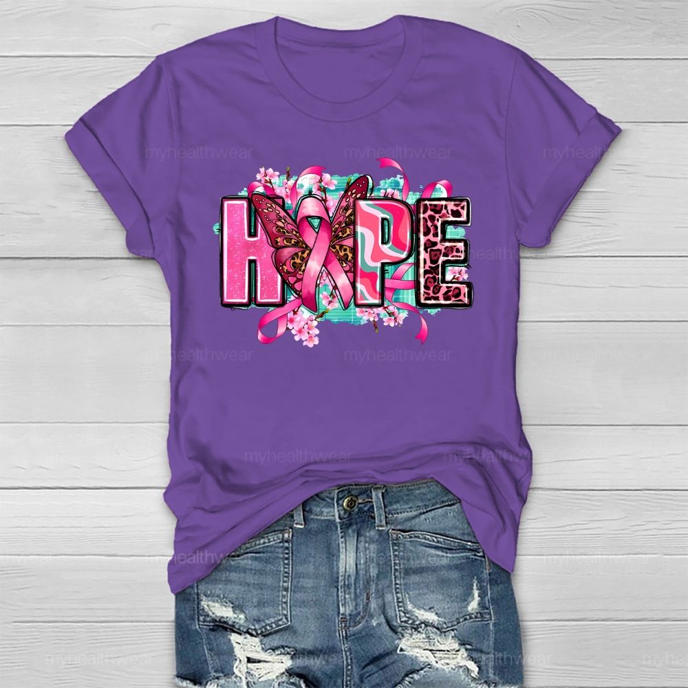 Hope Pink Ribbon Leopard Print Letters Healthwear T-shirt