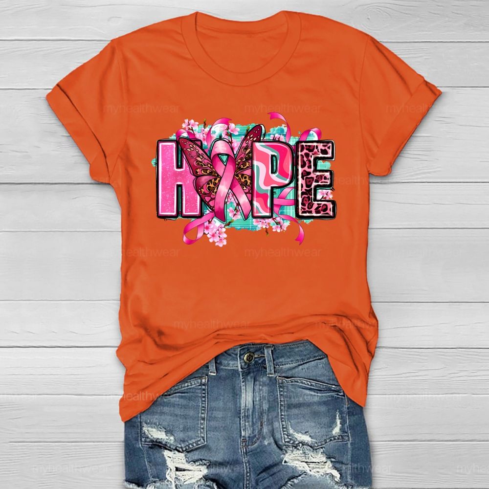 Hope Pink Ribbon Leopard Print Letters Healthwear T-shirt