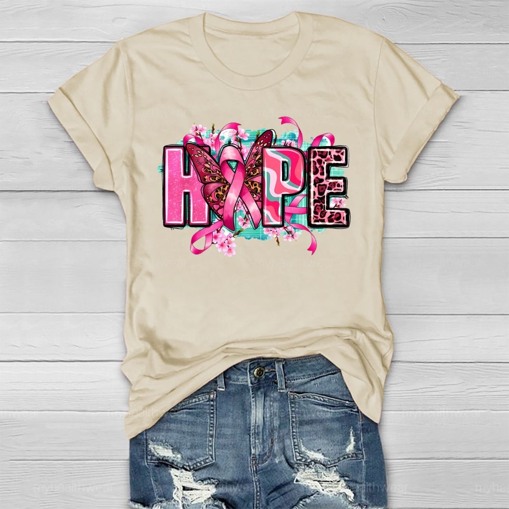 Hope Pink Ribbon Leopard Print Letters Healthwear T-shirt