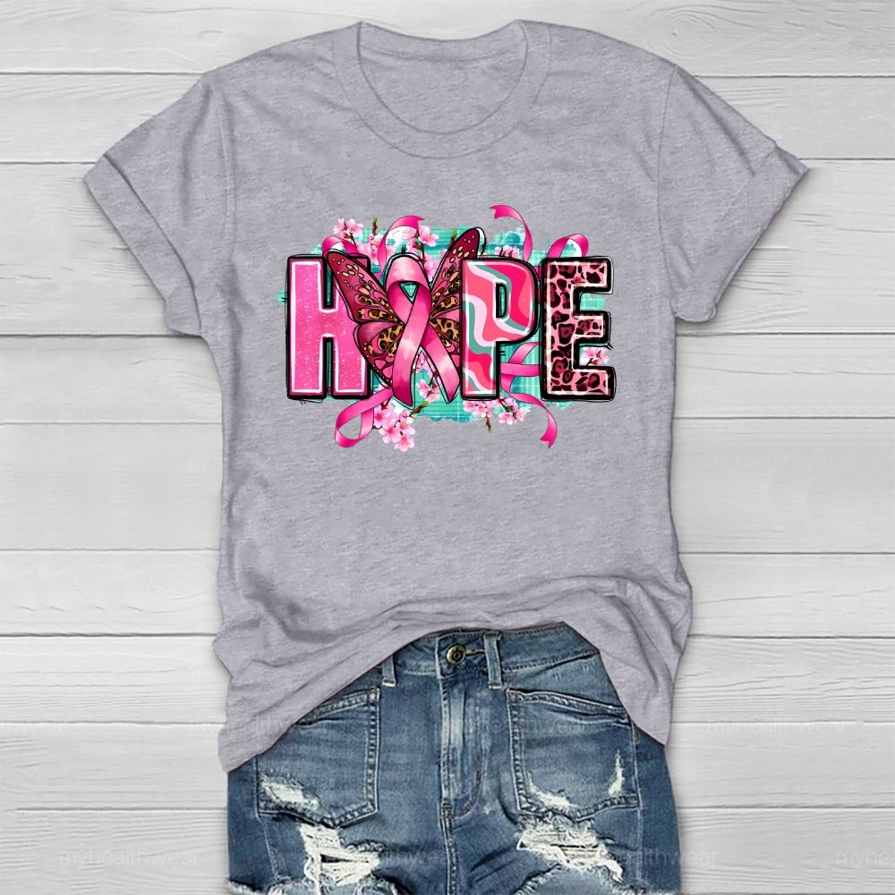 Hope Pink Ribbon Leopard Print Letters Healthwear T-shirt