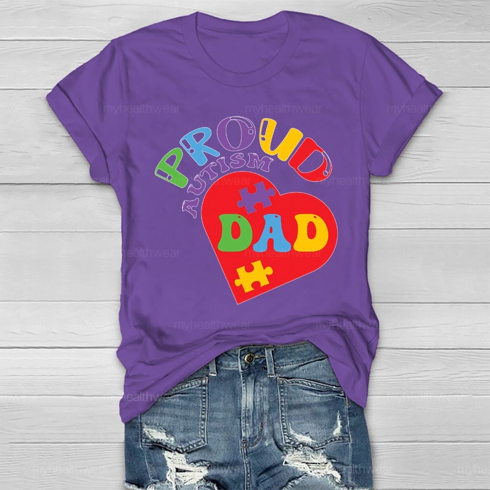 Proud Autism Dad Colorful Letters Heart Healthwear T-shirt