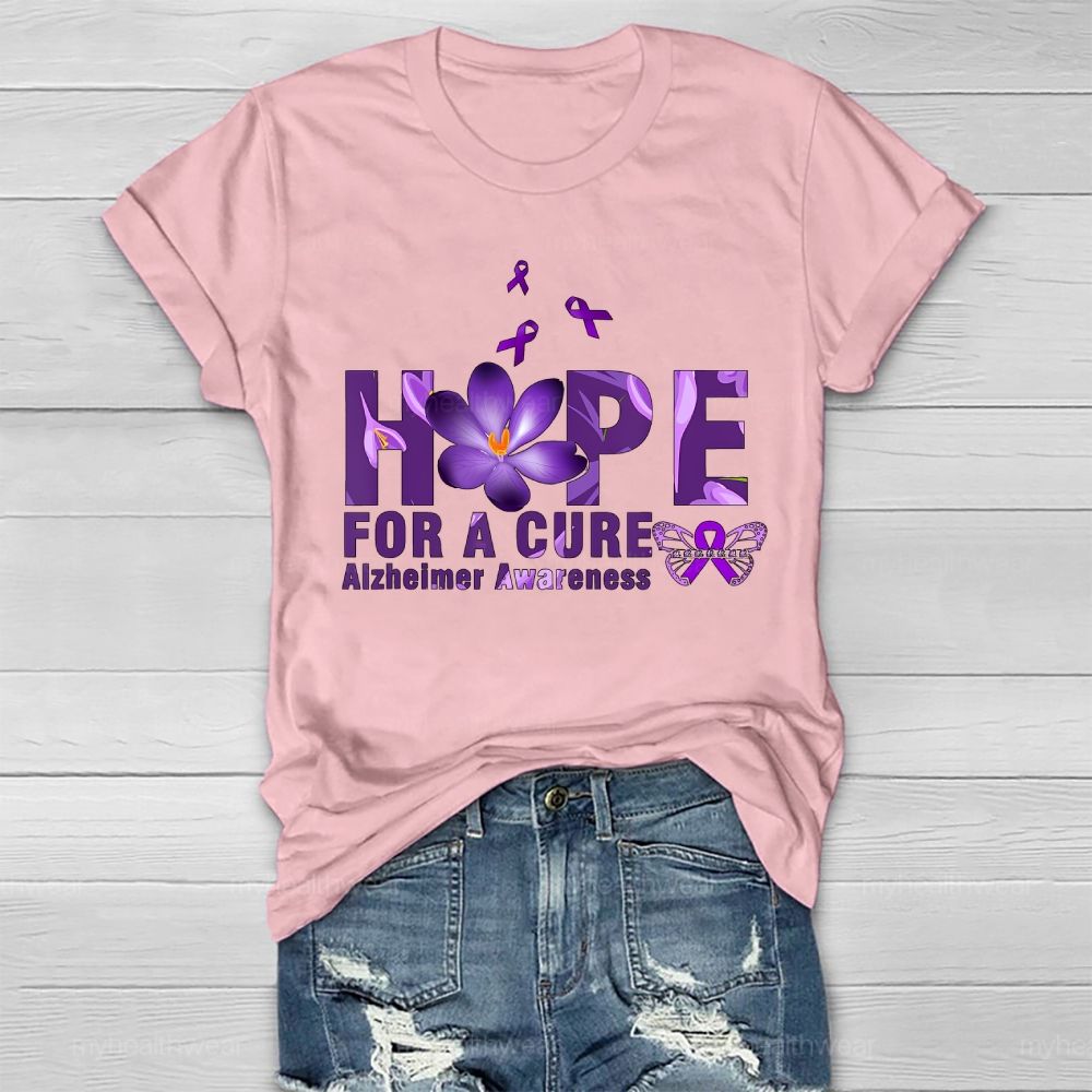 Hope For A Cure Alzheimer Awareness Daisy Butterfly Healthwear T-shirt