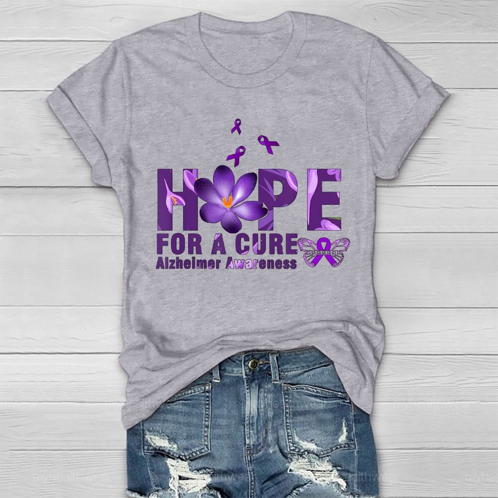 Hope For A Cure Alzheimer Awareness Daisy Butterfly Healthwear T-shirt