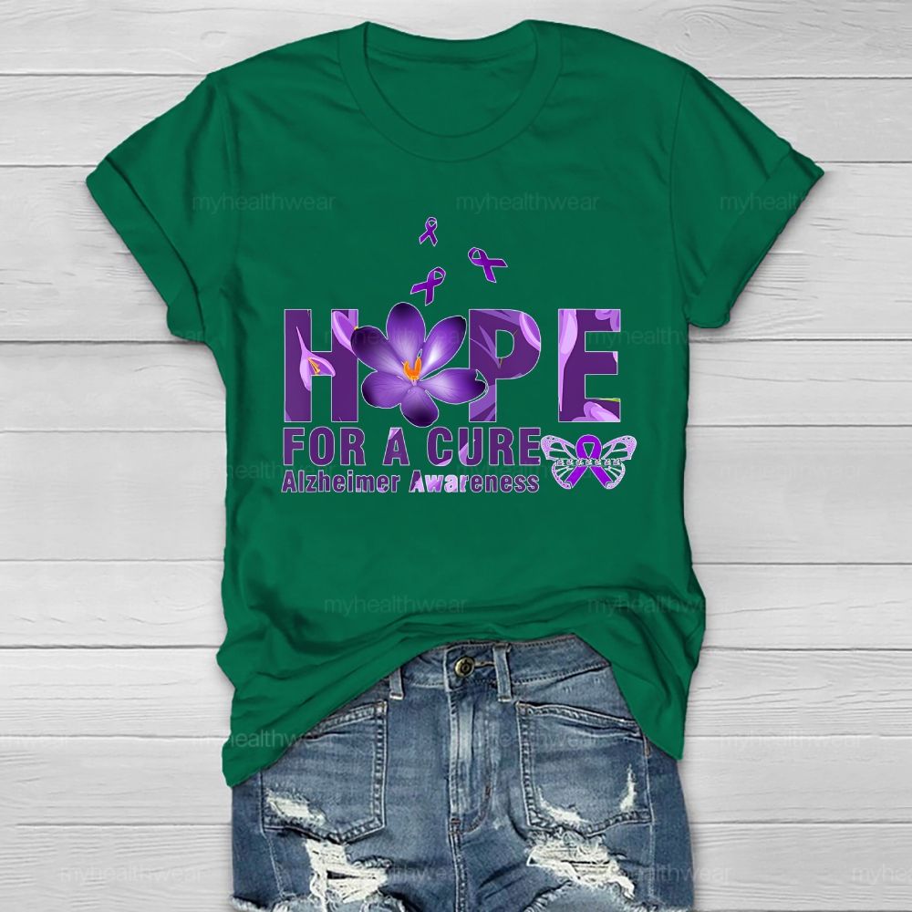 Hope For A Cure Alzheimer Awareness Daisy Butterfly Healthwear T-shirt