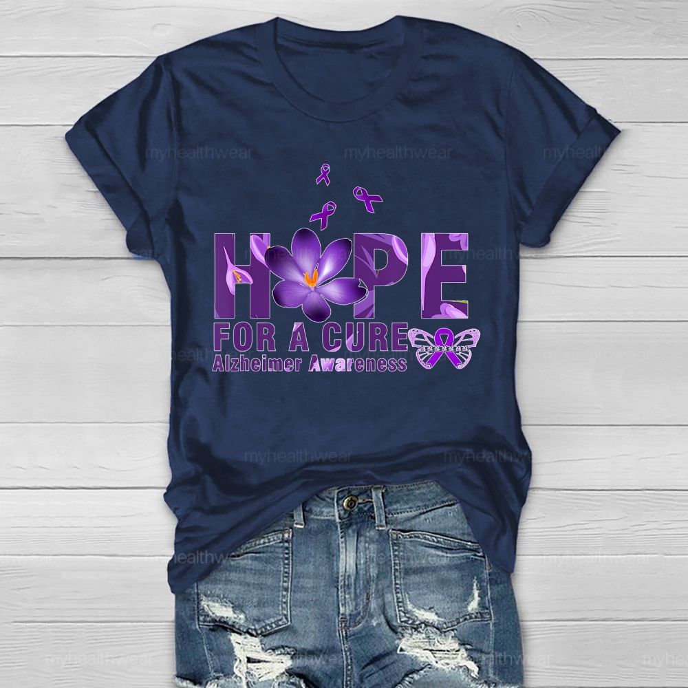 Hope For A Cure Alzheimer Awareness Daisy Butterfly Healthwear T-shirt