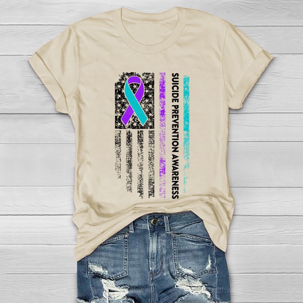 Suicide Prevention Awareness Teal Purple Ribbon Flag Healthwear T-shirt