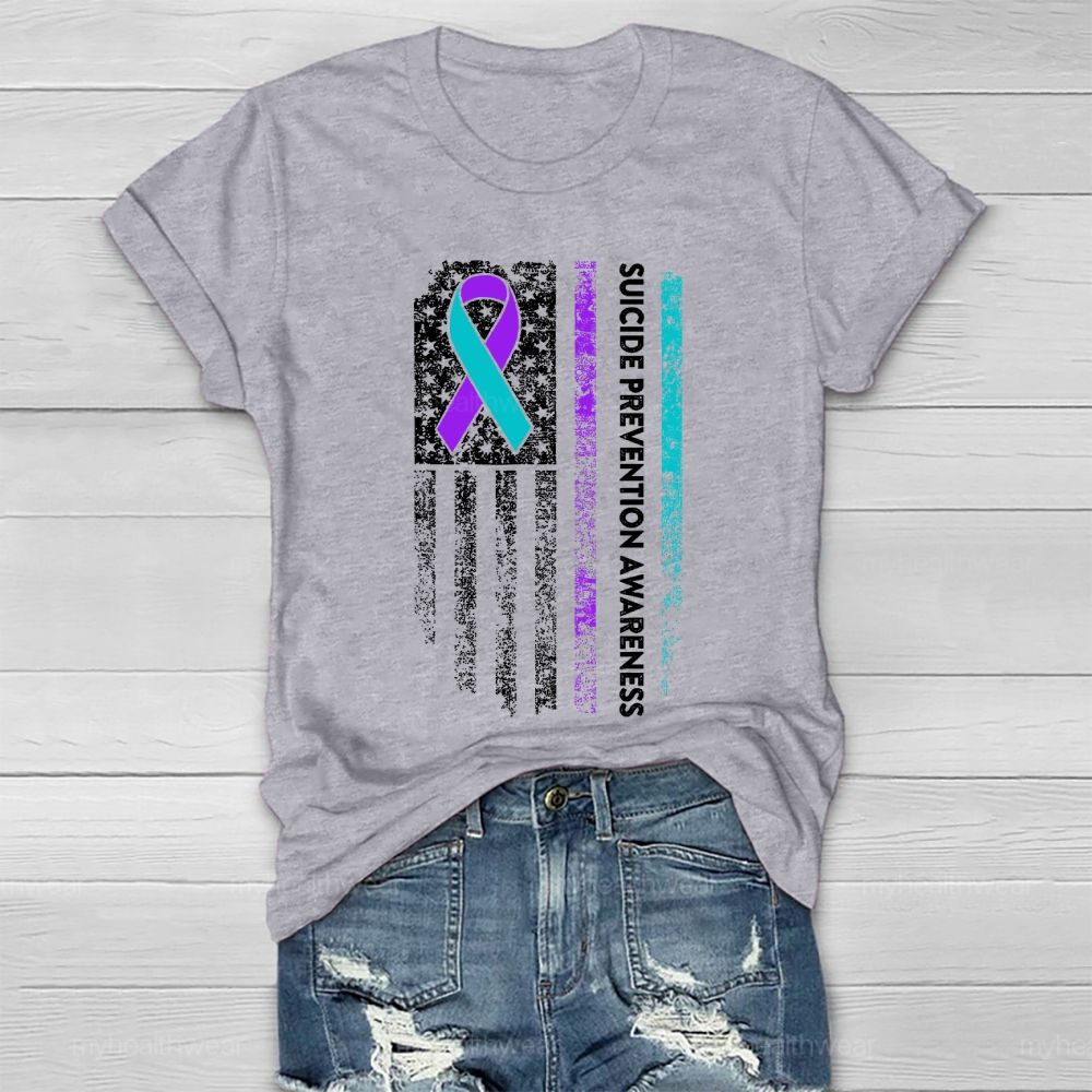 Suicide Prevention Awareness Teal Purple Ribbon Flag Healthwear T-shirt