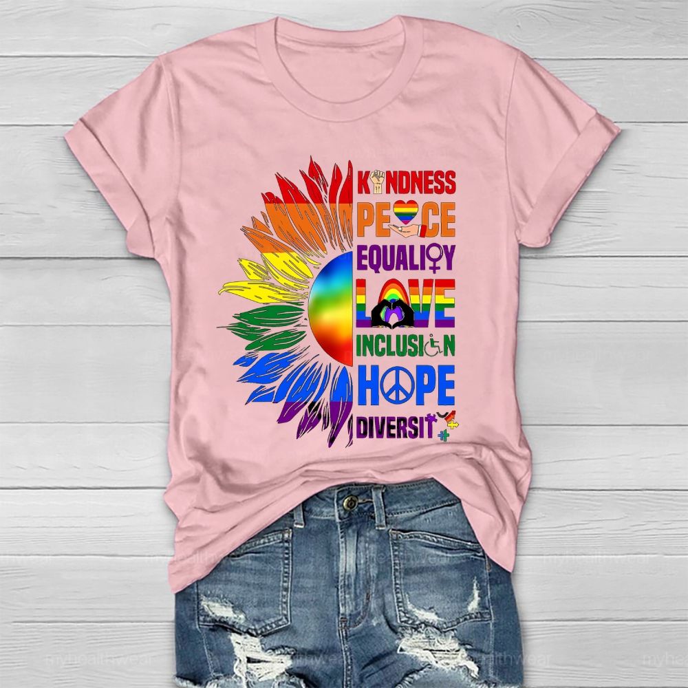 Kindness Peace Equality Love Colorful Sunflower  Healthwear T-shirt