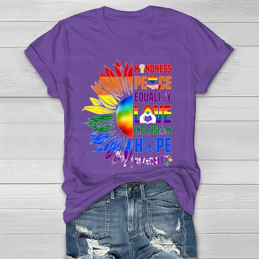 Kindness Peace Equality Love Colorful Sunflower  Healthwear T-shirt