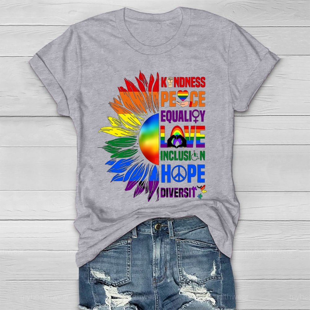 Kindness Peace Equality Love Colorful Sunflower  Healthwear T-shirt