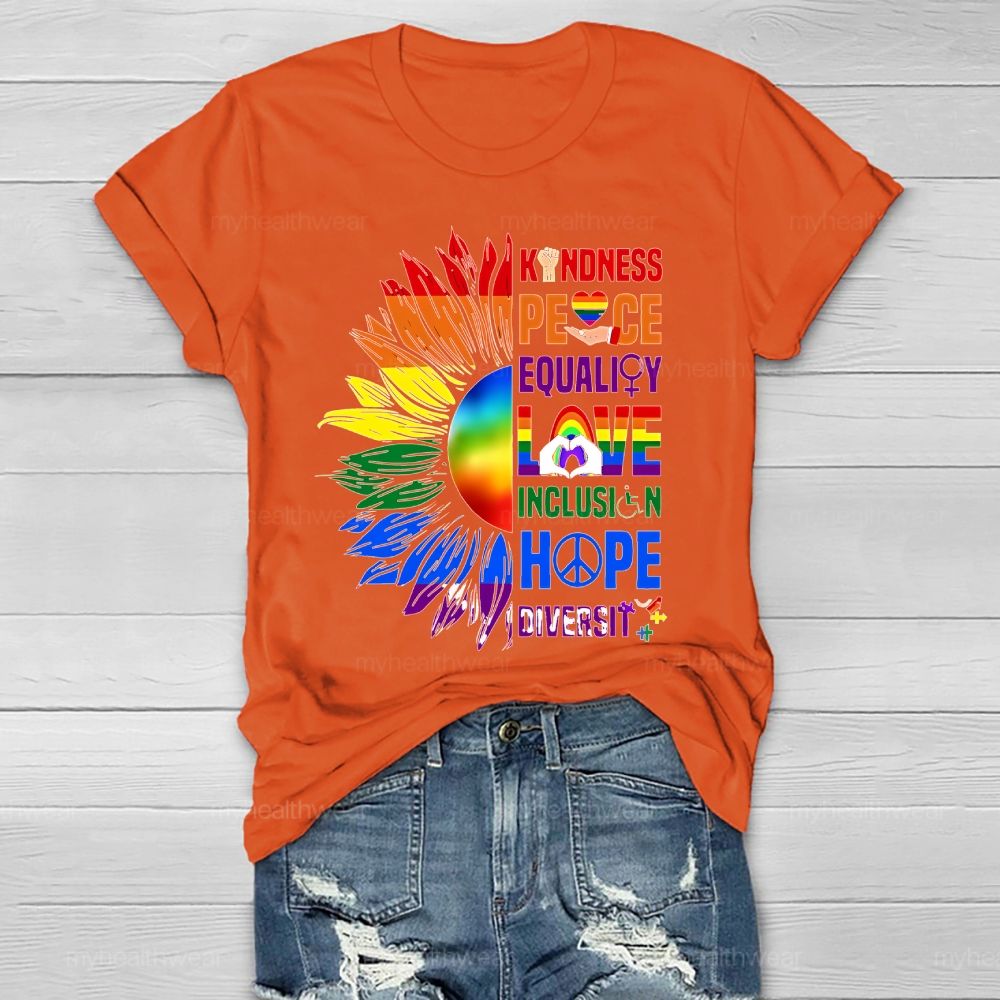 Kindness Peace Equality Love Colorful Sunflower  Healthwear T-shirt