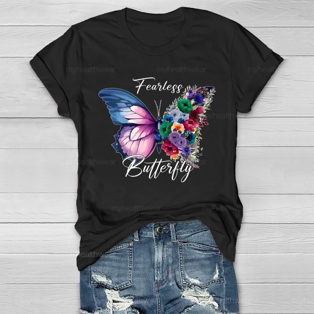 Fearless Butterfly Colorful Flowers Healthwear T-shirt