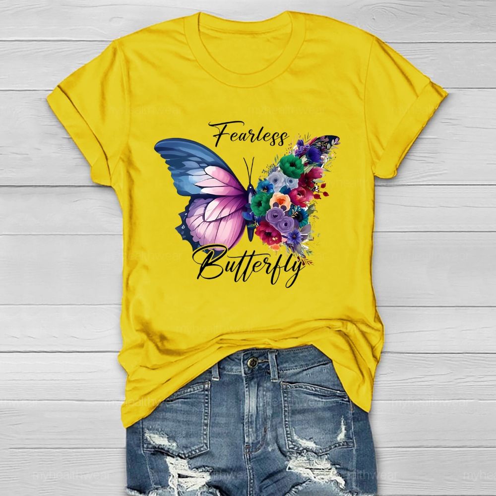 Fearless Butterfly Colorful Flowers Healthwear T-shirt