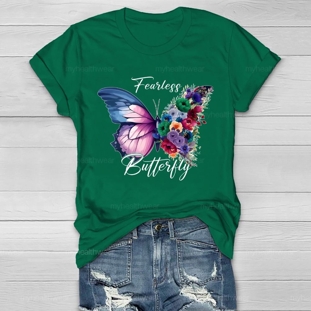 Fearless Butterfly Colorful Flowers Healthwear T-shirt