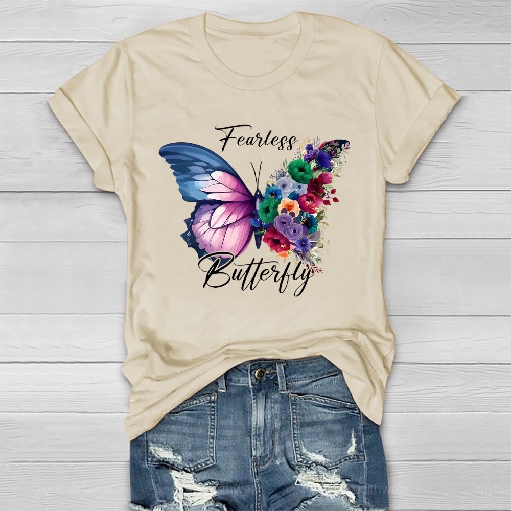 Fearless Butterfly Colorful Flowers Healthwear T-shirt