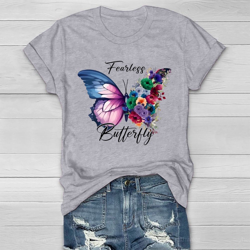 Fearless Butterfly Colorful Flowers Healthwear T-shirt