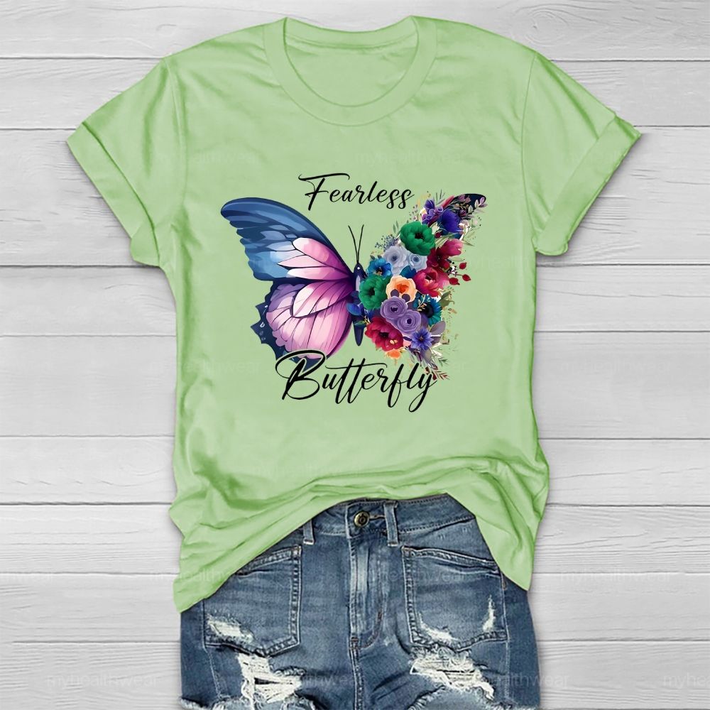 Fearless Butterfly Colorful Flowers Healthwear T-shirt