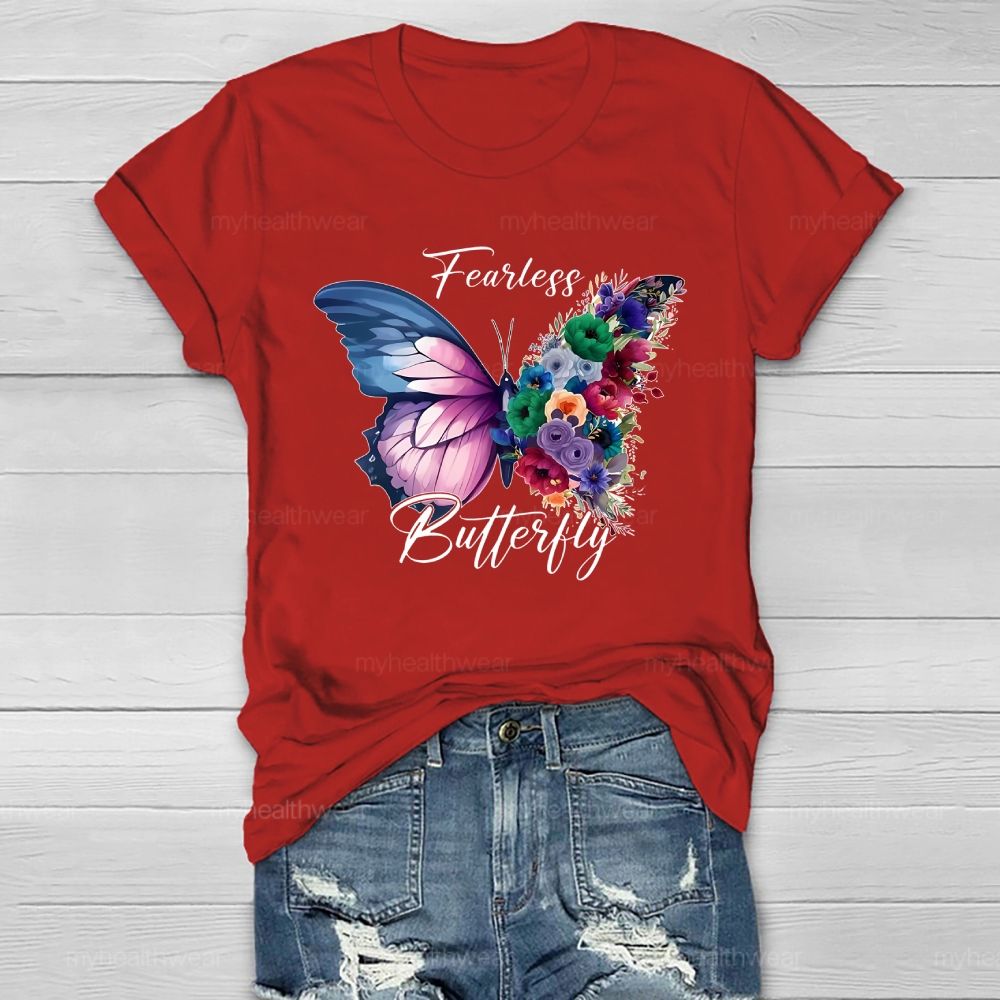 Fearless Butterfly Colorful Flowers Healthwear T-shirt