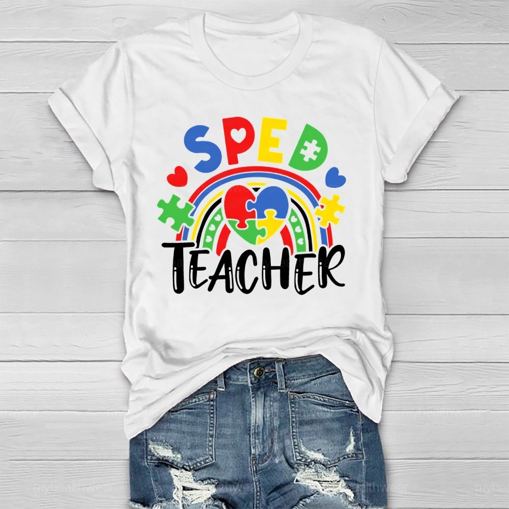 SPED Teacher Puzzle Rainbow Love Healthwear T-shirt