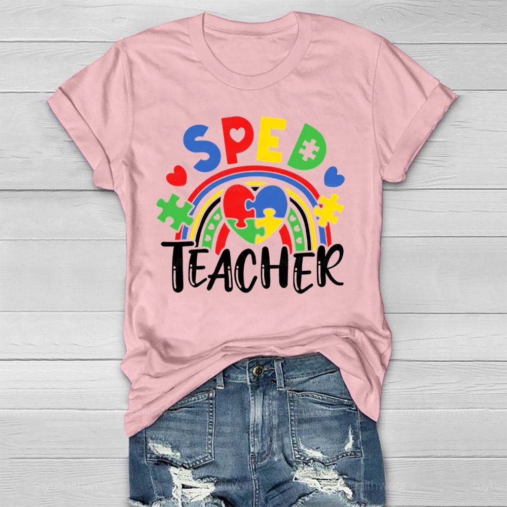 SPED Teacher Puzzle Rainbow Love Healthwear T-shirt