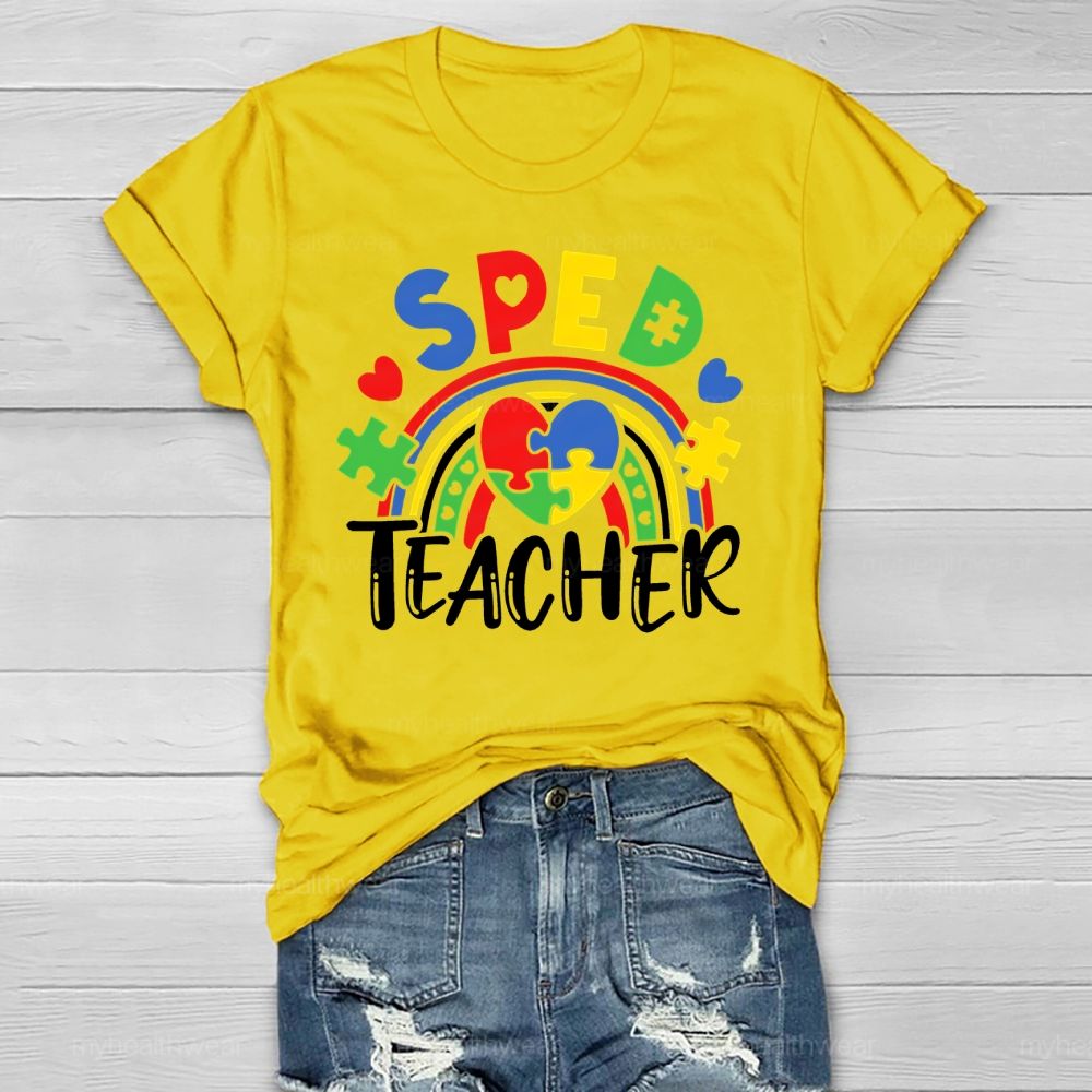 SPED Teacher Puzzle Rainbow Love Healthwear T-shirt