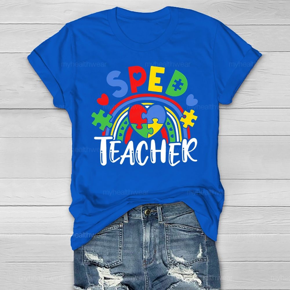 SPED Teacher Puzzle Rainbow Love Healthwear T-shirt