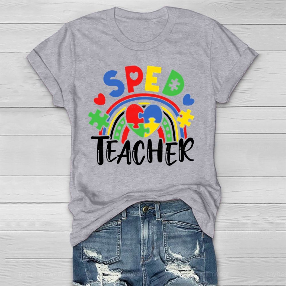 SPED Teacher Puzzle Rainbow Love Healthwear T-shirt