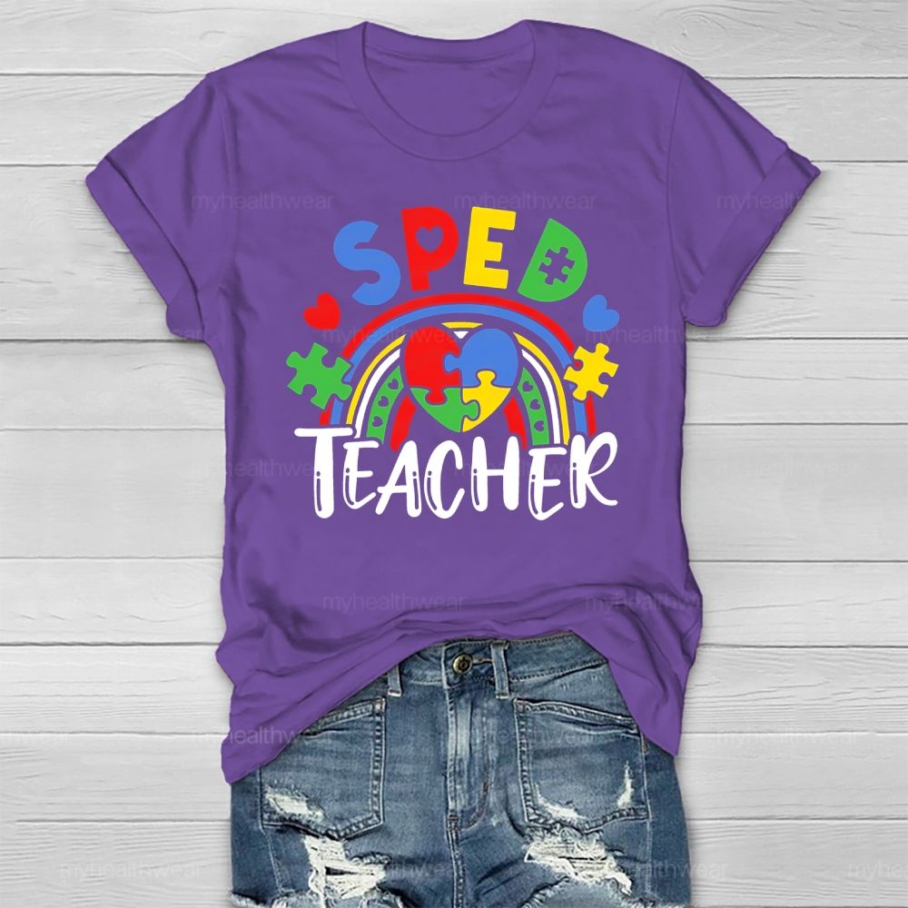 SPED Teacher Puzzle Rainbow Love Healthwear T-shirt