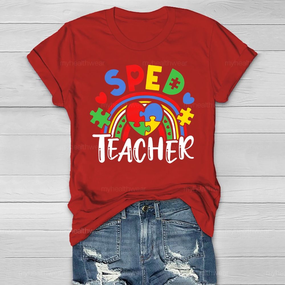 SPED Teacher Puzzle Rainbow Love Healthwear T-shirt