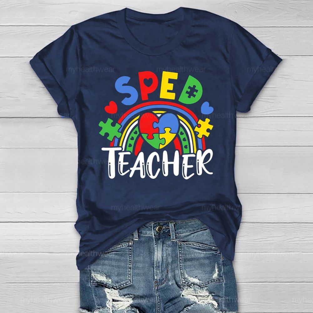 SPED Teacher Puzzle Rainbow Love Healthwear T-shirt