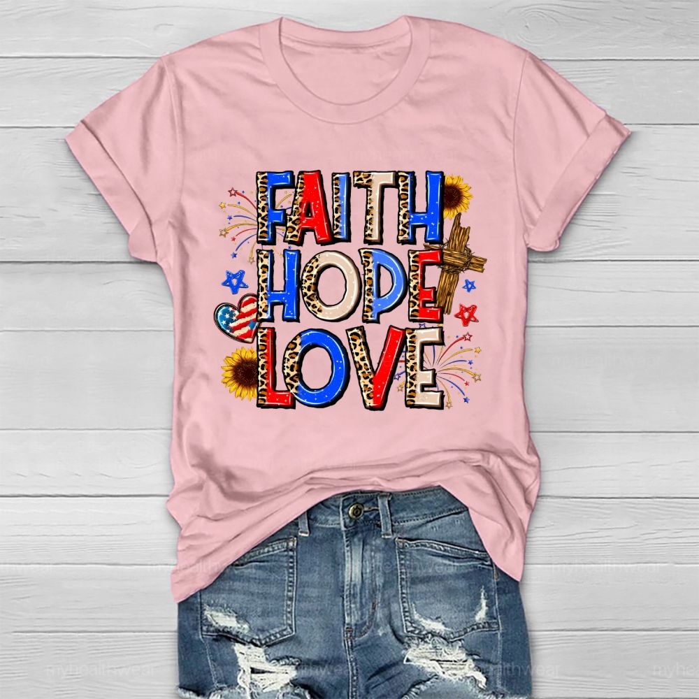 Faith Hope Love Cross Flag Healthwear T-shirt
