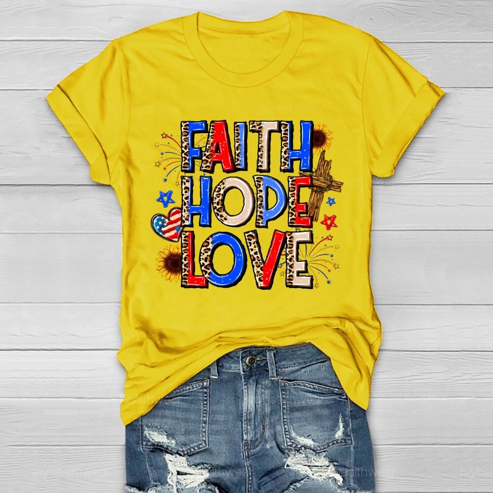 Faith Hope Love Cross Flag Healthwear T-shirt