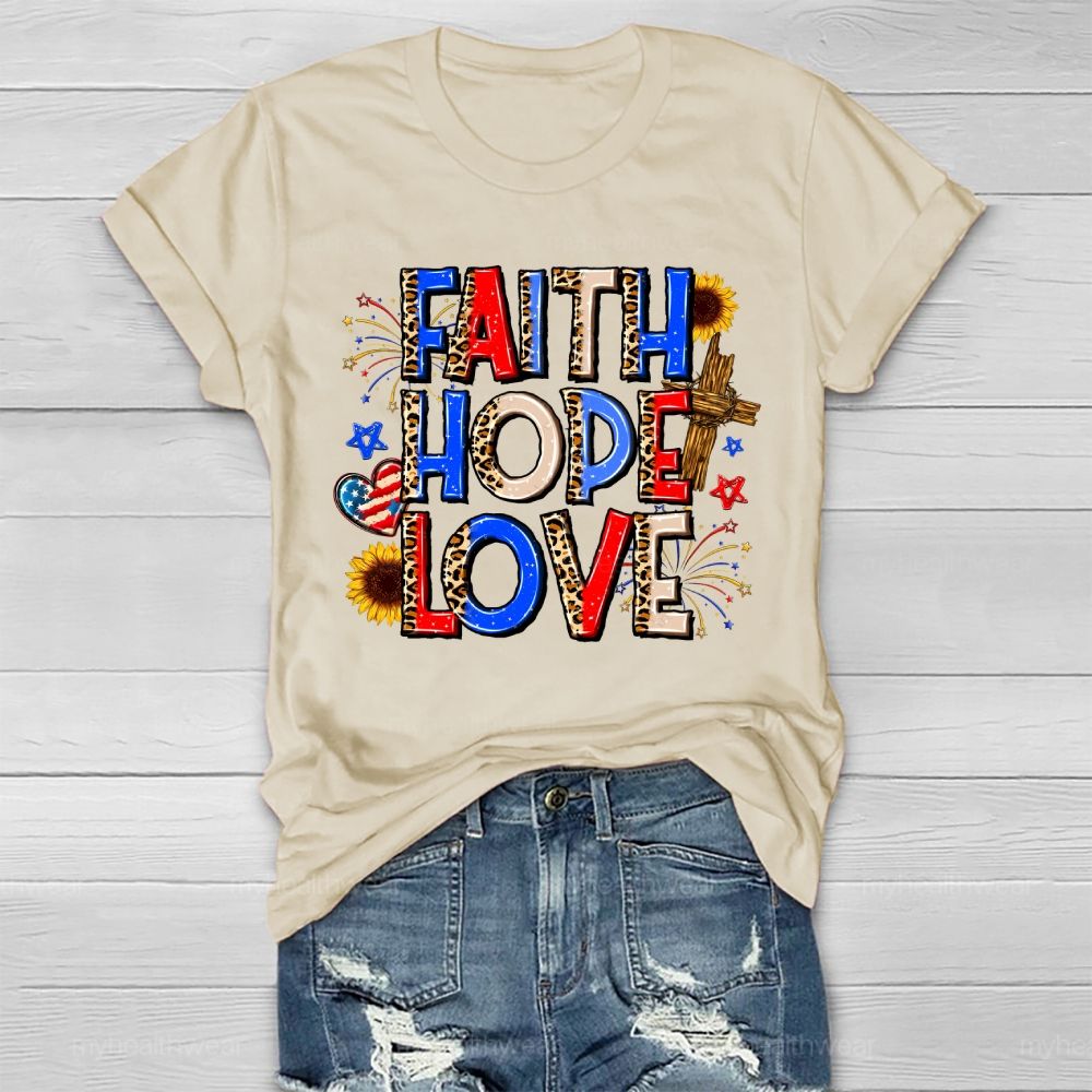 Faith Hope Love Cross Flag Healthwear T-shirt
