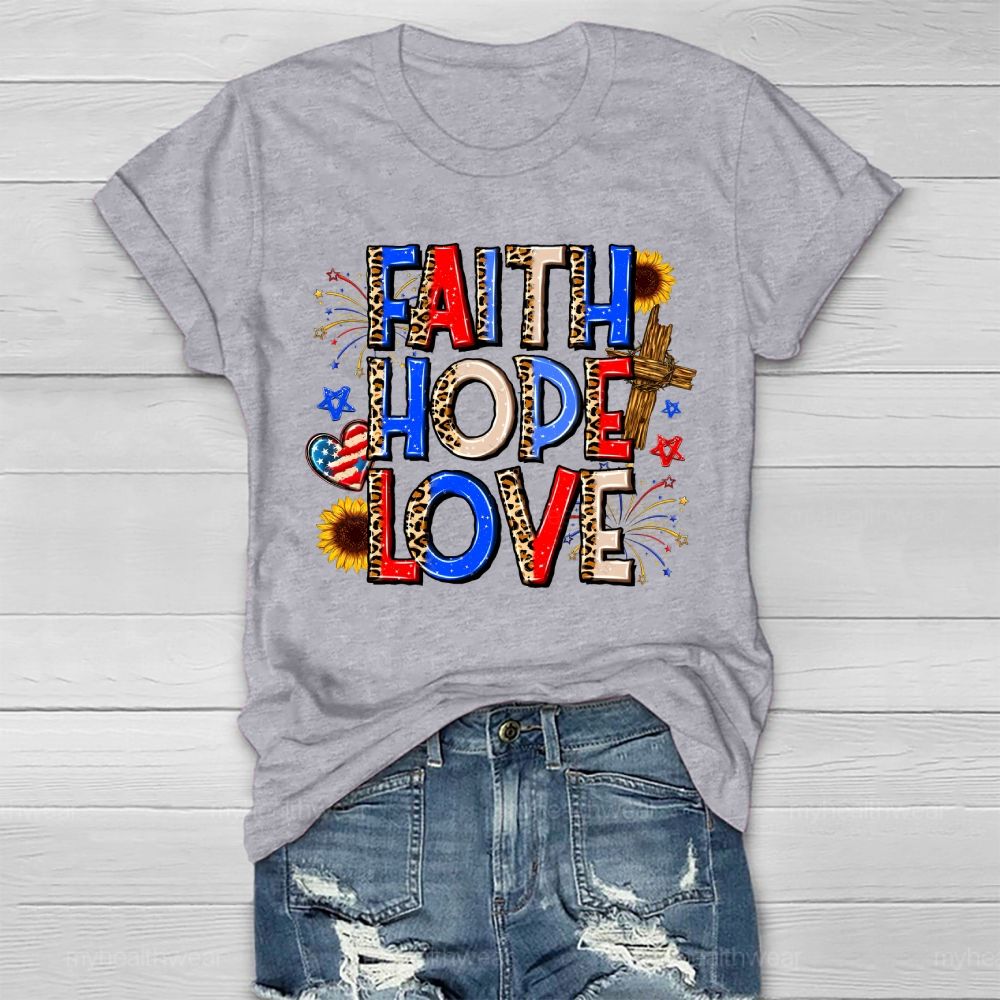 Faith Hope Love Cross Flag Healthwear T-shirt